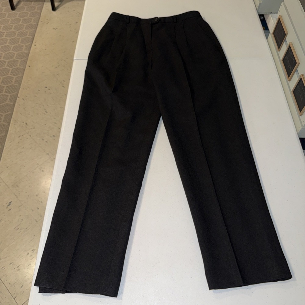 Vintage Lands End Pants Linen Blend  pleated high rise black Women's size 14